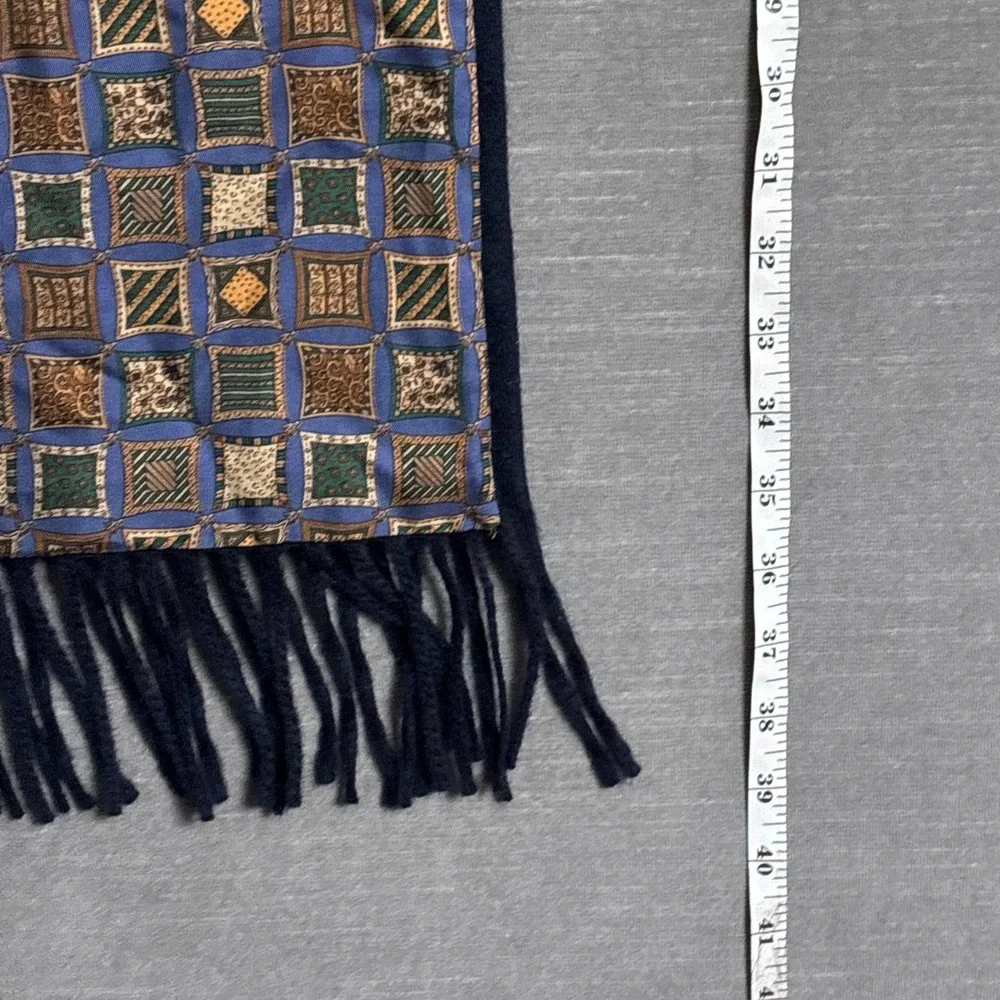 Salvatore‎ Ferragamo Silk Cashmere Winter Scarf Mens Blue Gold Italy Geometric